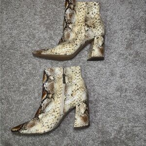 Charles By Charles David Snakeskin Ankle Boots - Brown and Cream